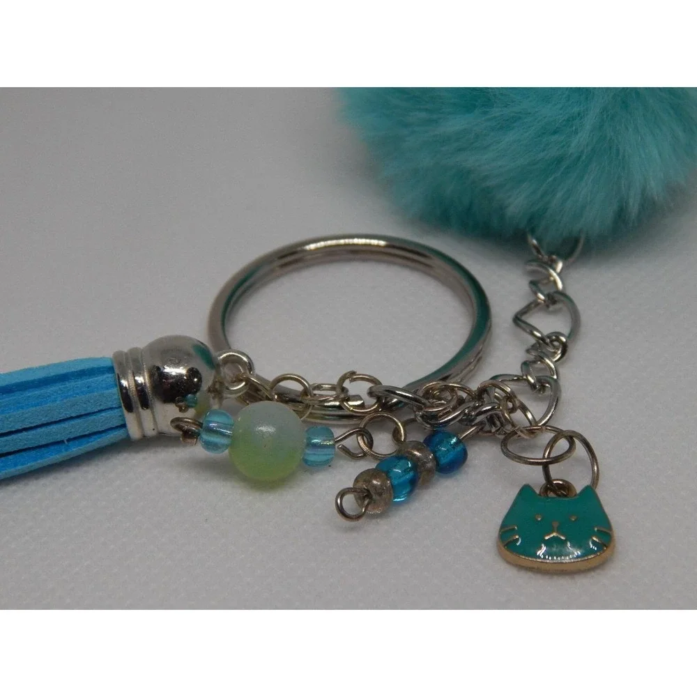 Pom Pom Teal Hello Kitty Charm Keychain cute enamel